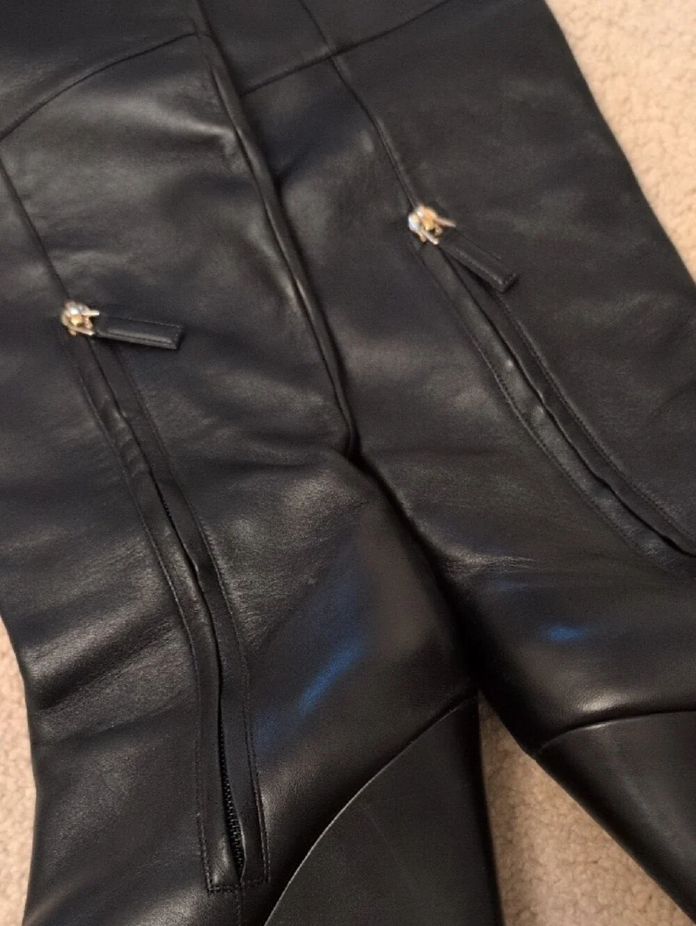 Black Leather Over The Knee High Wedge Boots CHANEL